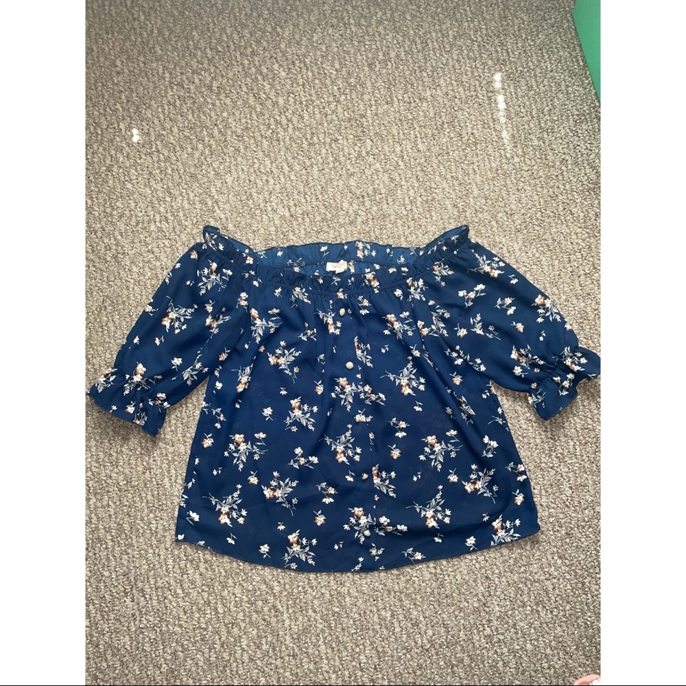 Chocolate USA Blue Floral Off The Shoulder Blouse